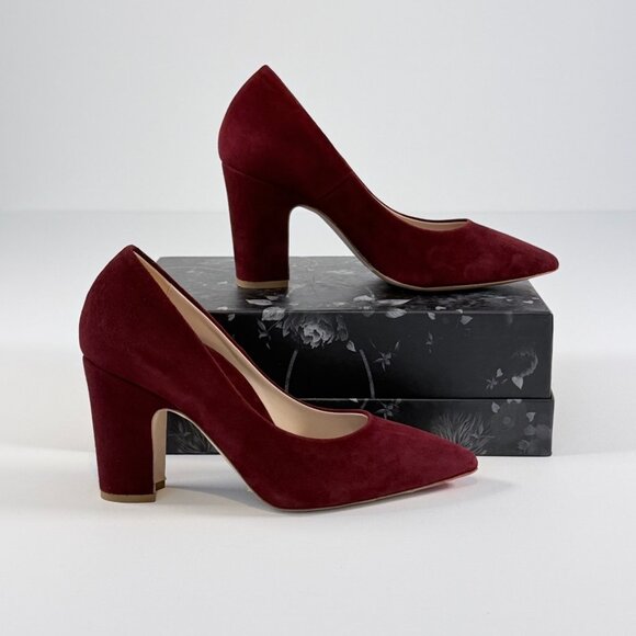 Mavette Burgundy Suede block heel pumps (Sz 39) - Picture 3 of 12